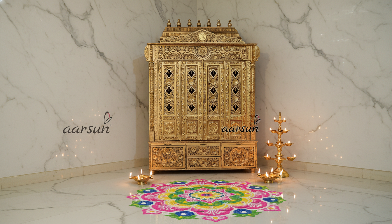 Golden Glow Teak Home Temple